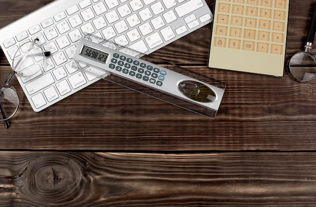 A close-up shot of a calculator with a tax form visible in the background, emphasizing the details of tax calculations related to REIT investments. The setting is a clean, modern office space.
