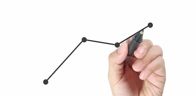 A close-up of a hand pointing to a line graph showing a steady upward trend, overlaid with images of various real estate properties. It represents the visual growth and diversification achieved through REIT DRIPs.