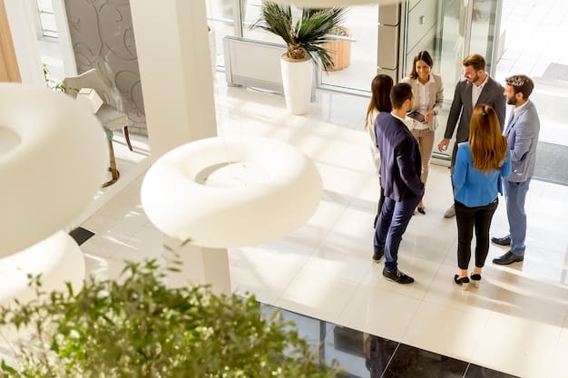 A modern office space with employees working, reflecting the management of commercial properties to attract and retain tenants. The image illustrates the need for a quality workspace to ensure tenant satisfaction.
