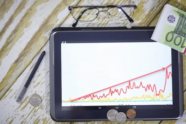 A graph display on a computer screen showing income growth over a five year period. Another small graph showing debt levels.