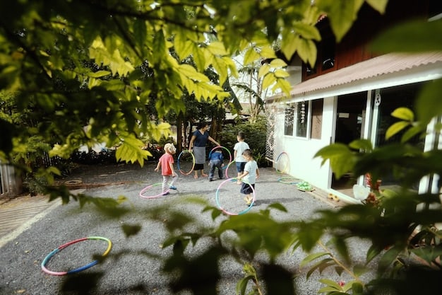 A vibrant community center with children playing and adults socializing, showcasing the positive effects of REIT investments in community development.