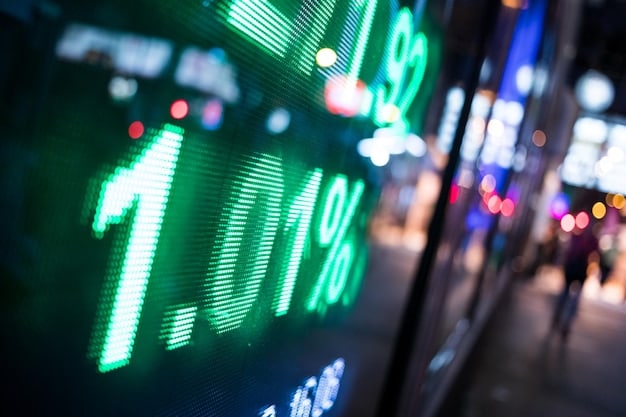 A close-up of a stock ticker displaying REIT symbols, with arrows pointing up and down to illustrate the fluctuating nature of the market and the potential for timing strategies.